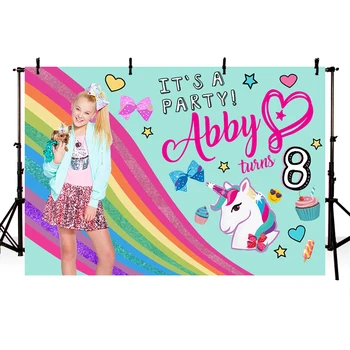 

Vinyl Photograph Backgrounds Rainbow Unicorn Cupcake Bow Birthday Party Backdrop Jojo Siwa Celebration Customized