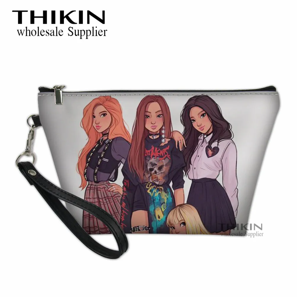 as picture Чехол для макияжа THIKIN Blackpink для женщин, Kpop, черный, розовый цвет, косметички для женщин, сумка для туалетных принадлежностей в стиле хип-хоп, набор для чистки, сумки для женщин - Цвет: as picture