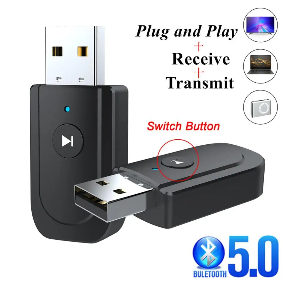 

USB Bluetooth 5.0 Adapter 3.5mm AUX BT Audio Receiver Transmitter Mini Audio Adapter For Car TV Speaker 3 In 1 Bluetooth Adapter