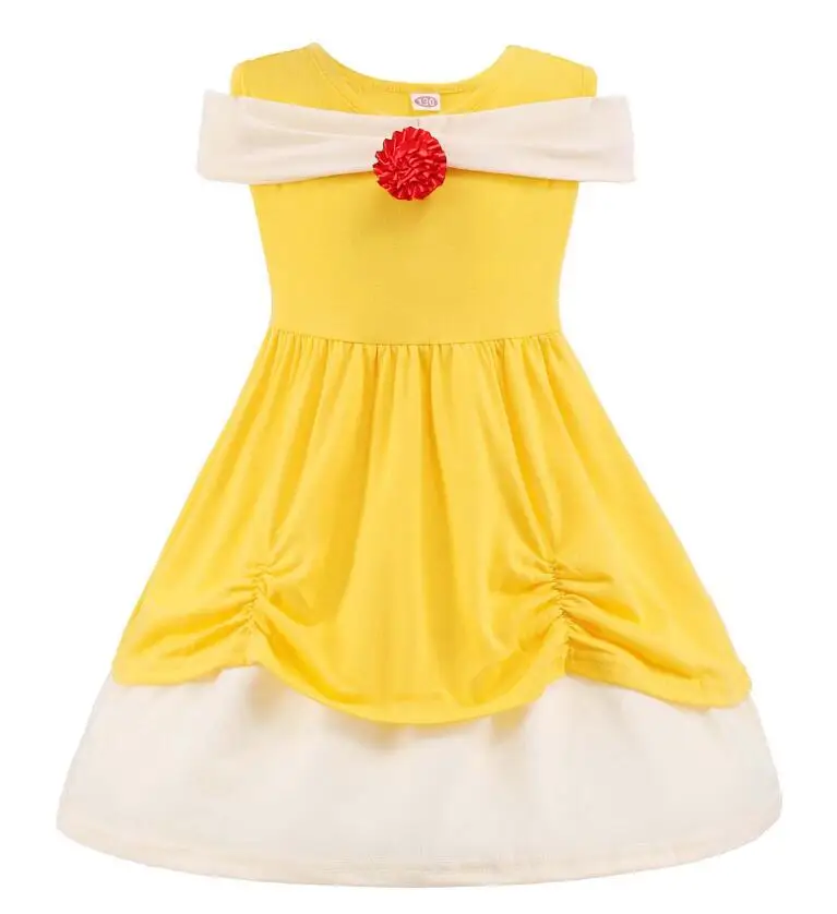 Princess Belle Детское платье принцессы Белоснежки для девочек принцесса Белль маленькая принцесса-Русалочка Ариэль Микки Минни Маус костюм для костюмированной вечеринки на Хэллоуин - Цвет: Princess Belle