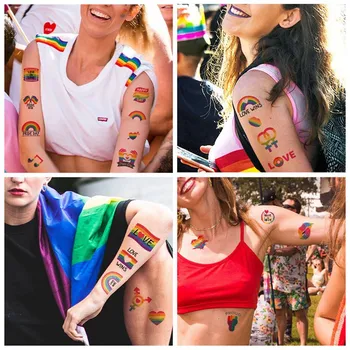 

1 Sheet LGBT Pride Day Temporary Tattoo Sticker Rainbow Pattern Love is Love Flash Waterproof Fashion Body Art Men Women Child