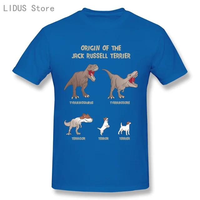 LIDUS Origin Of The Jack Russell Terrier Evolution History Meme Shirt Short Sleeved Tshirt Fashion Cotton T-shirt Tee Shirts Blue