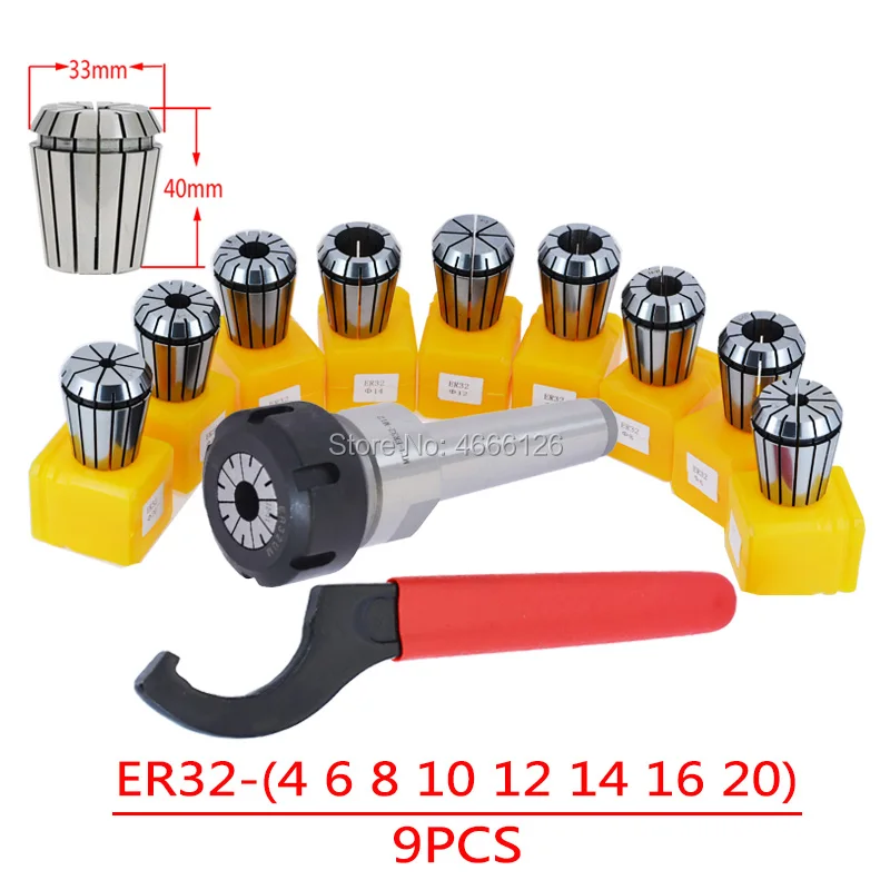 

Mohs ER milling chuck taper handle MT2 ER32 M10 MT3 M12 ER32 MT4 ER32 M16 rear pull round tail +9PCS ER32 chuck 1PCS wrench
