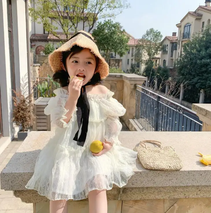 Платье принцессы в Корейском стиле для девочек, весенние хлопковые Модные платья с вуалью для девочек, От 1 до 6 лет, PP742