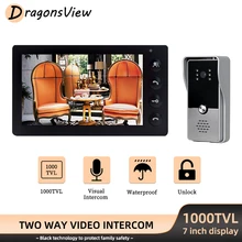 Dragonsview 7 Cal przewodowy wideodomofon wizualny telefon drzwi 1000TVL dzwonek do systemu kontroli dostępu do domu