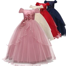 Рождественское платье для девочек; нарядное платье для девочек на свадьбу; торжественное длинное платье для девочек; кружевное платье принцессы с аппликацией; праздничные платья для выпускного бала; 6-14 лет