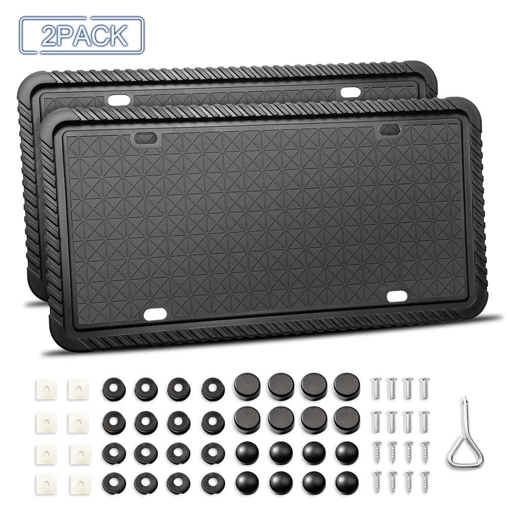 

2 Pcs Car Silicone License Plate Frame Scratch-Resistant Rust-Proof Weather-Proof License Plate Holder With Mounting Accessories