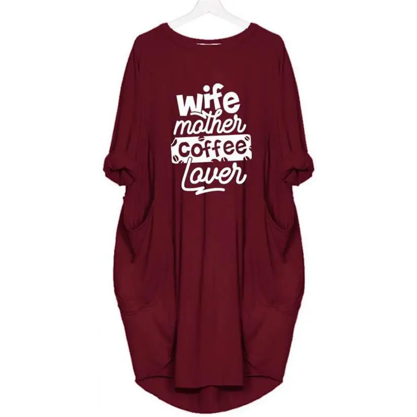 Goede 2019 Nieuwe Mode Vrouw Mather Koffie Letters Print T shirt Voor Vrouwen Pocket T shirt Top Vrouwen Punk Katoen Harajuku Vrouwelijke T shirt