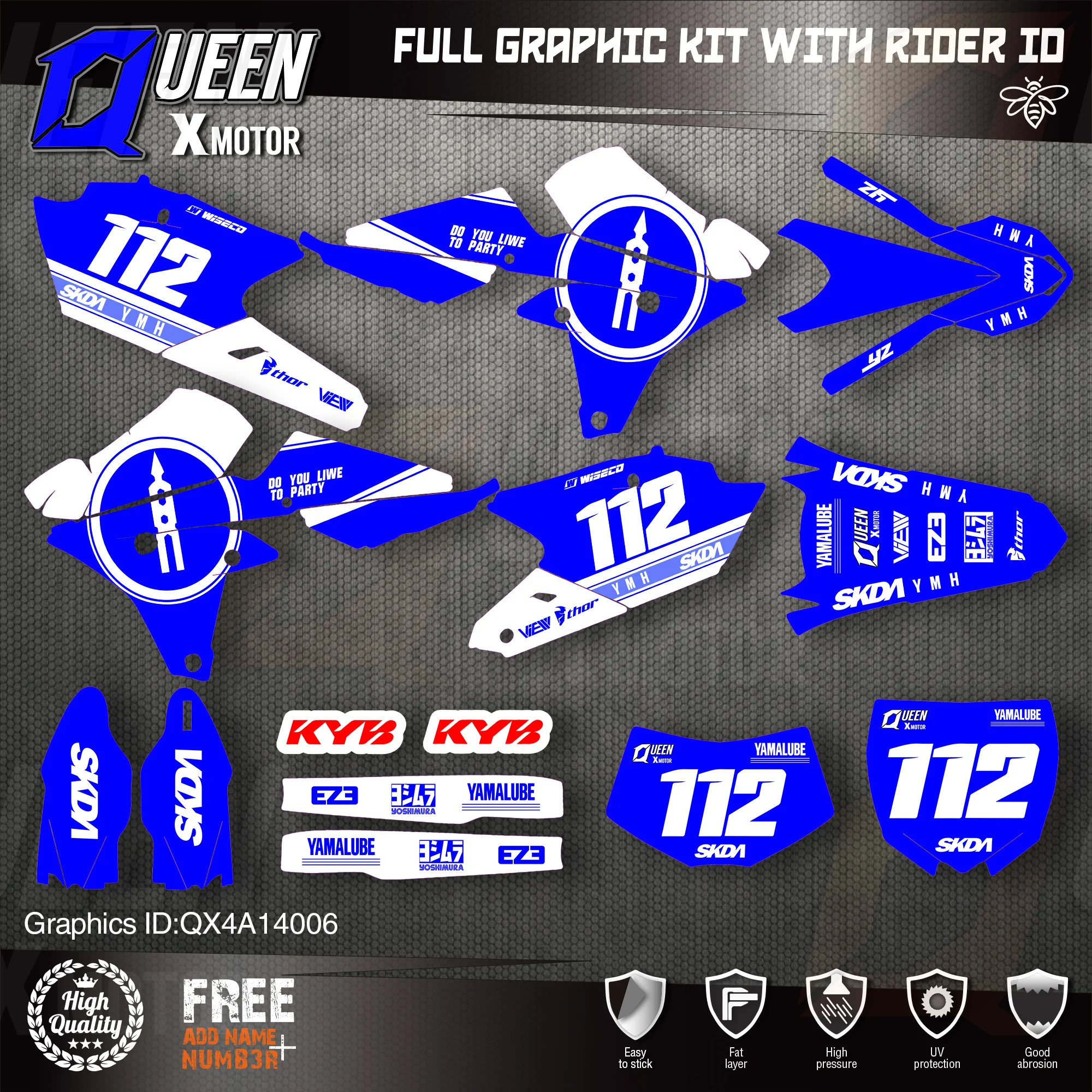 

QUEEN X MOTOR Custom Team Graphics Backgrounds Decals 3M Stickers Kit For YAMAHA 14-18YZ250F 15-18YZ250FX WRF250 14-17YZ450F 006