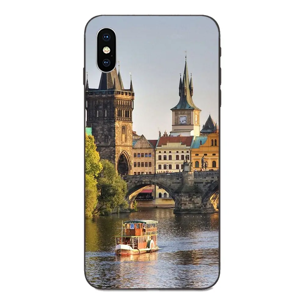 Для Apple iPhone 4 4S 5 5S SE 6 6S 7 8 Plus X XS Max XR Мягкий Силиконовый ТПУ Черный рисунок кожи Праги пейзаж