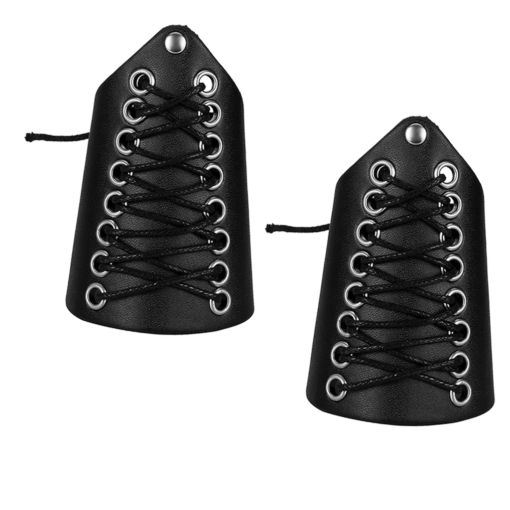 2pcs Punk Style Black PU Leather Laces Adjustable Wristband Unisex Protective Arm Bracer