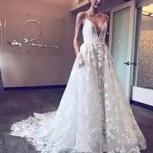 Длинное платье для выпускного и белыми кружевными аппликациями из трапециевидной формы на бретельках v-образный вырез с коротким шлейфом Бальные платья для выпускного вечера свадебное платье