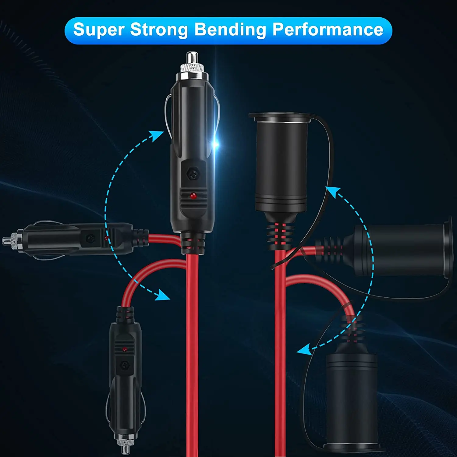 Extractme 12V 24V 15A Car Cigarette Lighter Extension Cord 3.6M 16AWG Car Splitter Charger Cable Socket Plug Auto Accessories_voghion.com