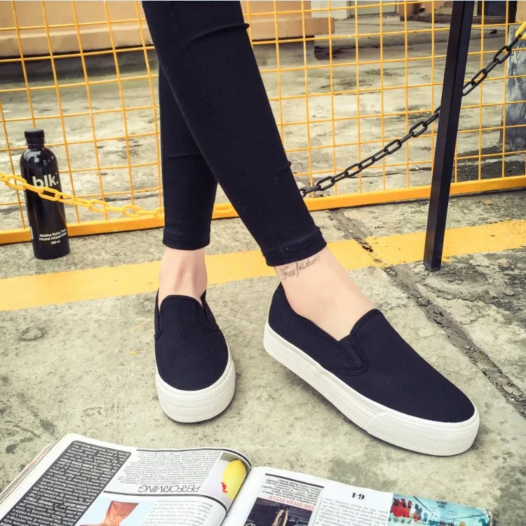 Far Wave Platform Thick Bottomed Low Top Canvas Shoes WOMEN'S Shoes Korean-style Fashion Foot Covering Flat Slip-on Lazy Casual