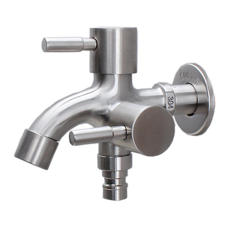 

Wall Mounted Washing Machine Faucet Stainless Steel 1 in 2 out Water Tap Double Using Bibcock Taps Decorative Home Garden Tap