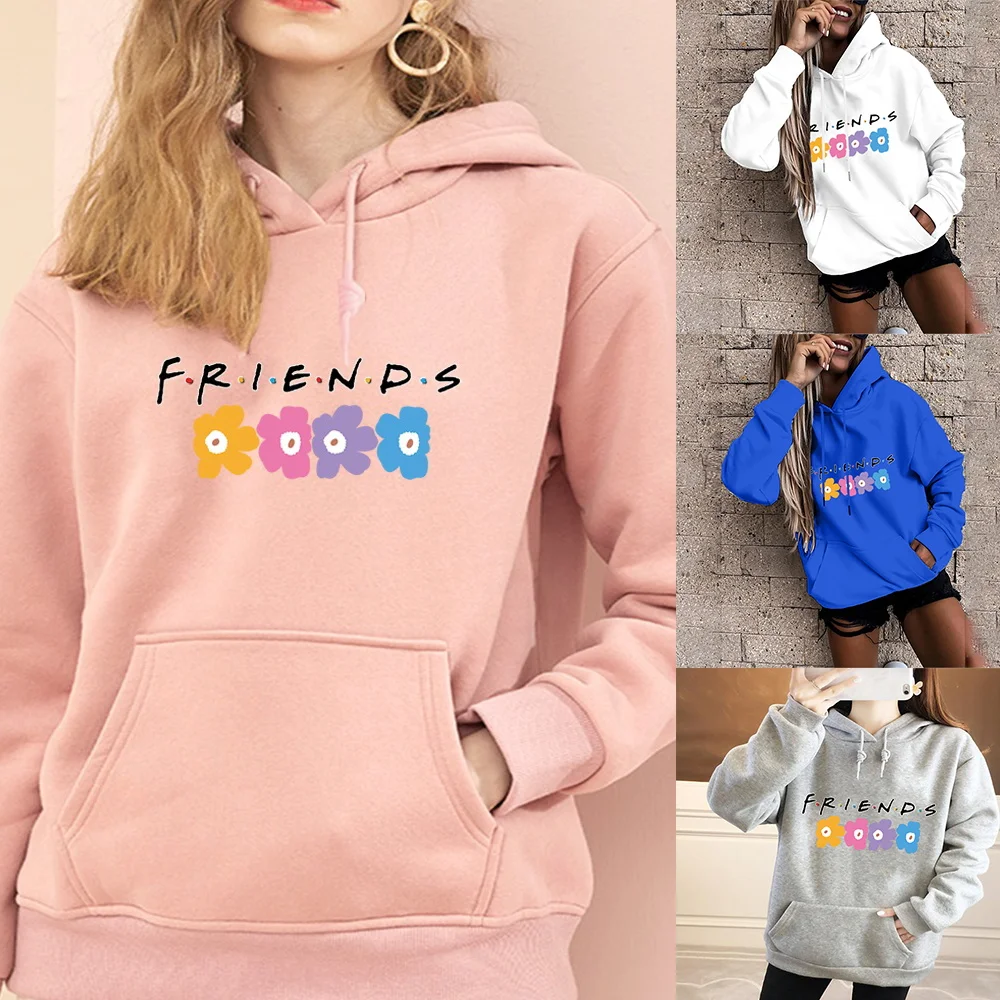 Women's Hoodies Loose Base Long Sleeve Big Pocket Sports Pullover Friends Printed Harajuku Girls Casual Hooded Pullove