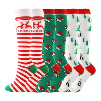 

Men&Women Christmas Cap Tree Deer Knee High/Long Compression Socks Striped Printed Outdoor Sport Long Socks носки женские носки
