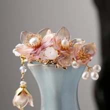 Vintage flor Rosa hecha a mano perla horquilla accesorios para la cabeza para el cabello para kimono Cosplay hanfu XZ
