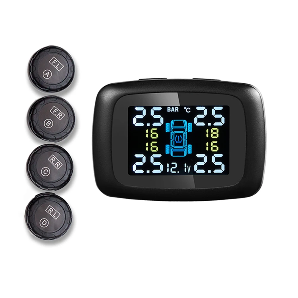 Система контроля давления в автомобильных шинах TPMS цифровой дисплей регулируемый экран 4 датчика OE88 - Название цвета: Черный