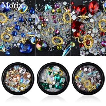 

Crystal Nail Rhinestones in wheel mini glass beads gold metal Rivets Studs circles AB diamond stones 3D nail jewelry MZ004