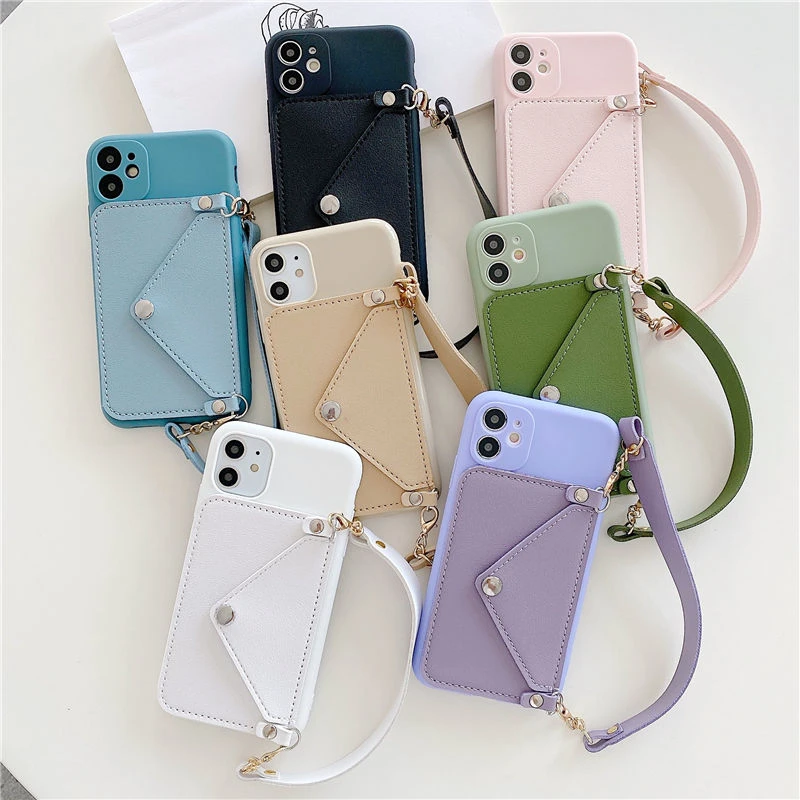 iphone 11 Pro Max wallet case NEW Silicone Lanyard Wallets Phone Case For iPhone 13 12 11 Pro Max SE 2020 X XR XS Max 7 8Plus 12 13Pro Card Strap Holder Shell iphone 11 Pro Max phone case