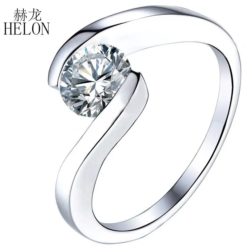 HELON 0.8ct Муассанит кольцо Твердое 14 к белое золото VVS/DEF Лаборатория Grown Diamond муассанит обручальное кольцо дизайн стиль высокое качество