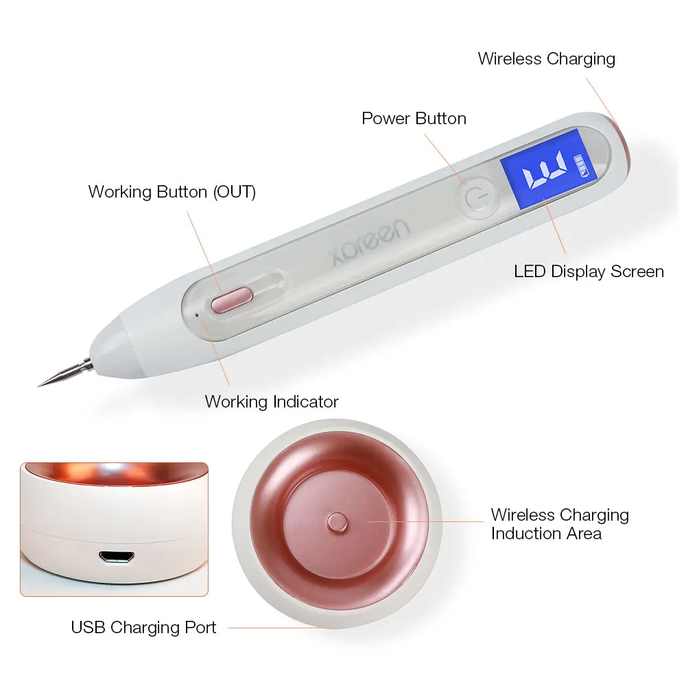 ЖК Лазерная плазменная ручка машина средство для удаления бородавок моль тату удаление кожи тег удаление пятен Беспроводная зарядка плазменная Ручка очиститель пор