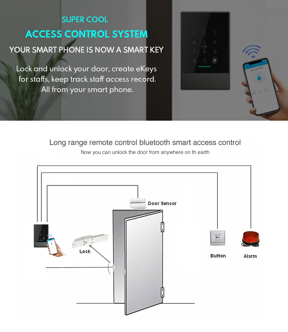 Waterproof Access Control Reader Fingerprint Door Lock App Digital Bluetooth Loc