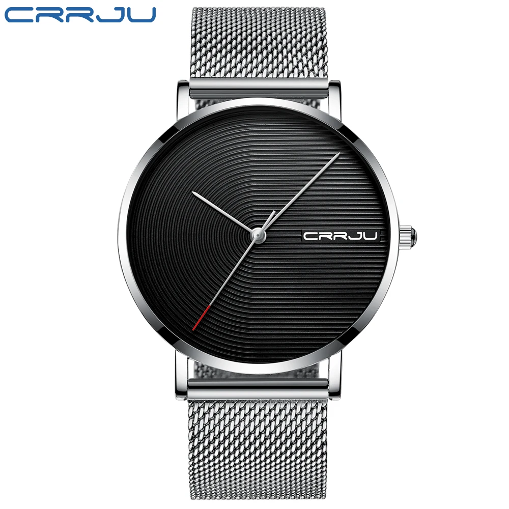 CRRJU Luxury Brand Men Watch Casual Minimalist Quartz Male Watch Fashion Simple Silver White Waterproof Wristwatch Men's Gifts - Цвет: Silver Black