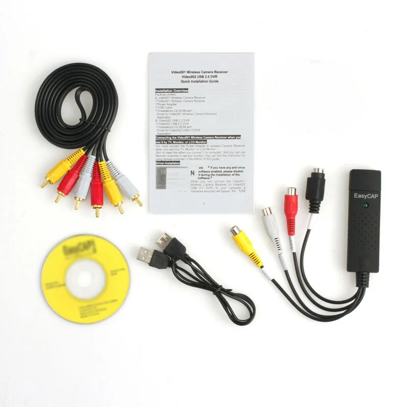 

USB 2.0 Video Audio Capture Card Adapter VHS VCR TV To DVD Converter Win10 VHS DVD Video Camera CCTV Camera RCA To RCA Cable