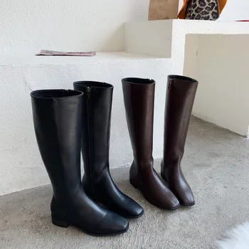 

winter new fashion side zipper high boots 2020 Korean autumn and low heel thick heel square head knight