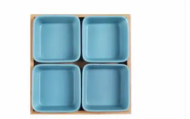 4pc-blue 2 шт. в скандинавском стиле Нескользящая керамическая сетка сушеные фрукты пластины деревянные поддоны крышка набор блюдо для закусок тарелка разделенный соус блюдо pf08261 - Цвет: 4pc-blue