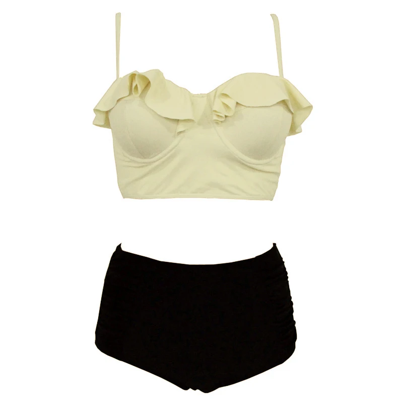 

Plus Size Split Bikini European and American Hot Sale Solid Color Padded Bandeau High Waist Bathing Suits Women Traje de baÃ±o