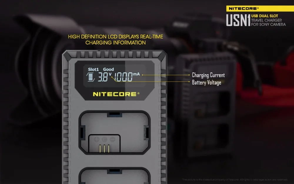 Nitecore USN1 цифровой двойной слот для путешествий зарядное устройство для камеры для sony NP-FW50 батареи a5000 a5100 a6000 a6300 a6500 a7 II a7R a7R2