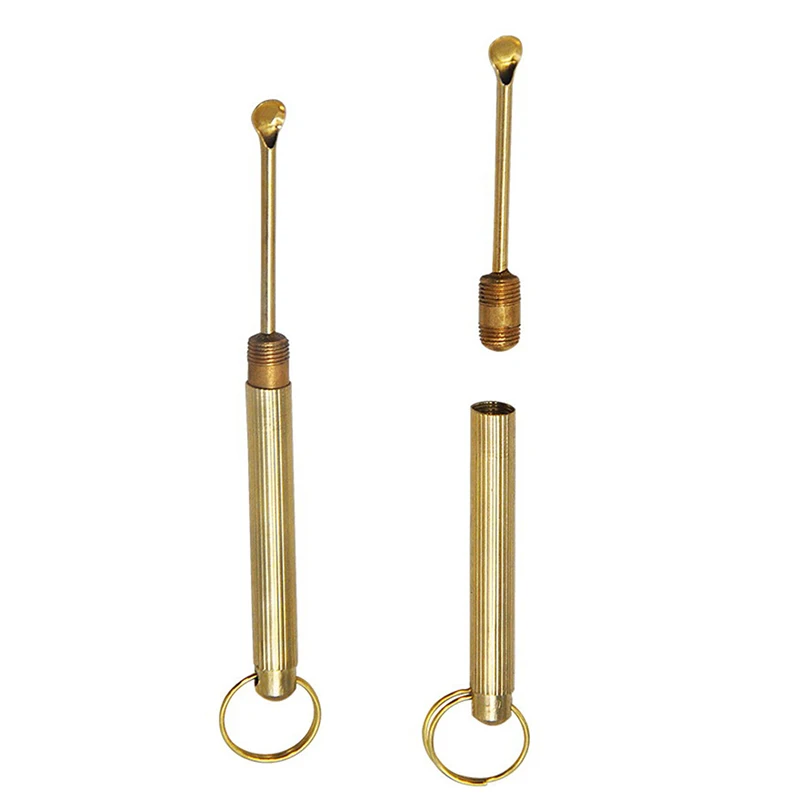 

Gold Brass Snuff Spoon Sniffer Snorter Powder Hoover Hooteer Metal Snuff Tobacco Pipe Shovel Key Chain Pocket Size