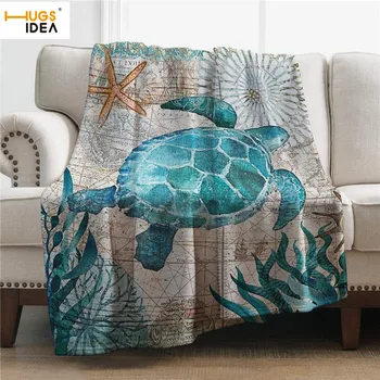 

HUGSIDEA Soft Sofa/Couch Blanket Sea Turtle Throw Blanket Soft Ocean Animal Printed Air Condition Blanket Multi Color Blanket