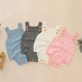 

Baby Romper Lovely Infant Girl Rompers Solid Knitted Newborn Baby One-pieces Kids Girls Boy Suspender Romper