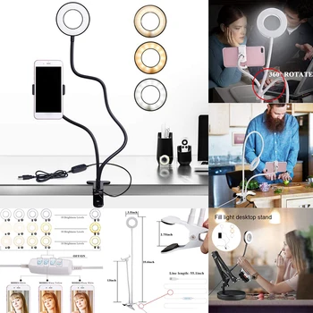 

Selfie Flash Ring Light Phone Holder and Mobile stand 24 LED Camera 2 in 1 Flexibl Long Arm USB Clip for Live Stream video