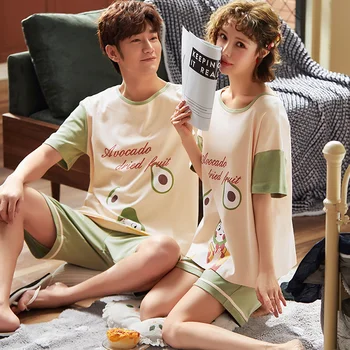 

Pullover Short Sleeve Pants Pajama 6535 Cotton Summer Couples Lovers Jammies O-Neck Man Woman's Sleepwear Nightwear Pyjamas cke