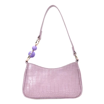 

New Female Handbag Fashion Female Shoulder Bag Crocodile Pattern Youth Personality Dating Bag Bead Decoration Simple