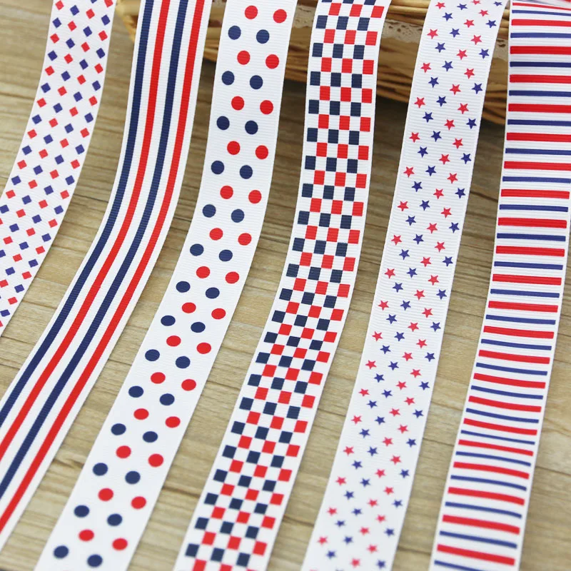 (10 ярдов/партия) 25 мм красные и синие полосы печати grosgrain ленты подарок