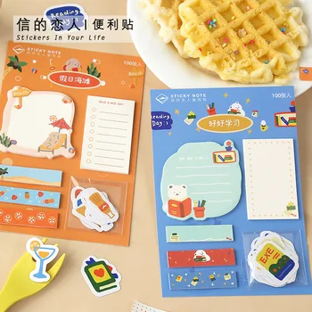 

100 Pcs/set Kawaii Sicky Notes Cartoon Notepad Decorative Memo Pad Multi-element Adhesive DIY Sticker Decoration Office Decor