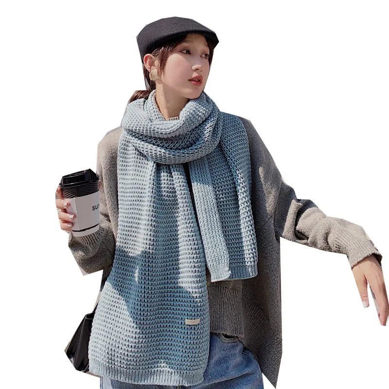 

Sparsil Unisex Winter Knitted Solid Scarves Women Simple Neck Warmer Wraps Korean Wool Student Outdoor Sweet Shawl