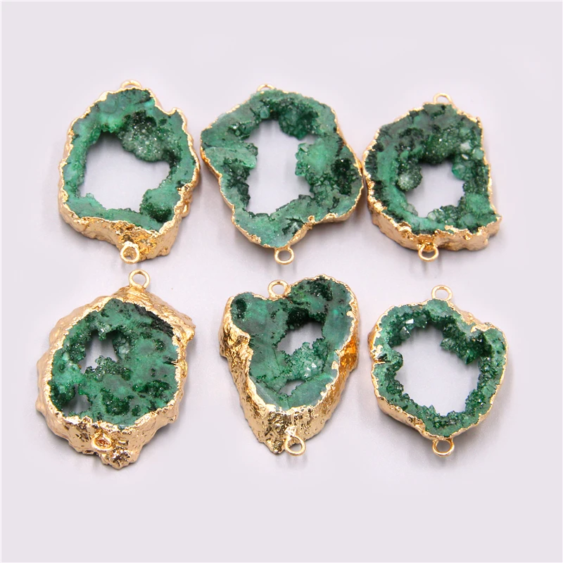 Irregular green Quartz Crystal Natural Druzy Agates Pendants natural green Stone quartz Connector DIY Jewelry Making handmade