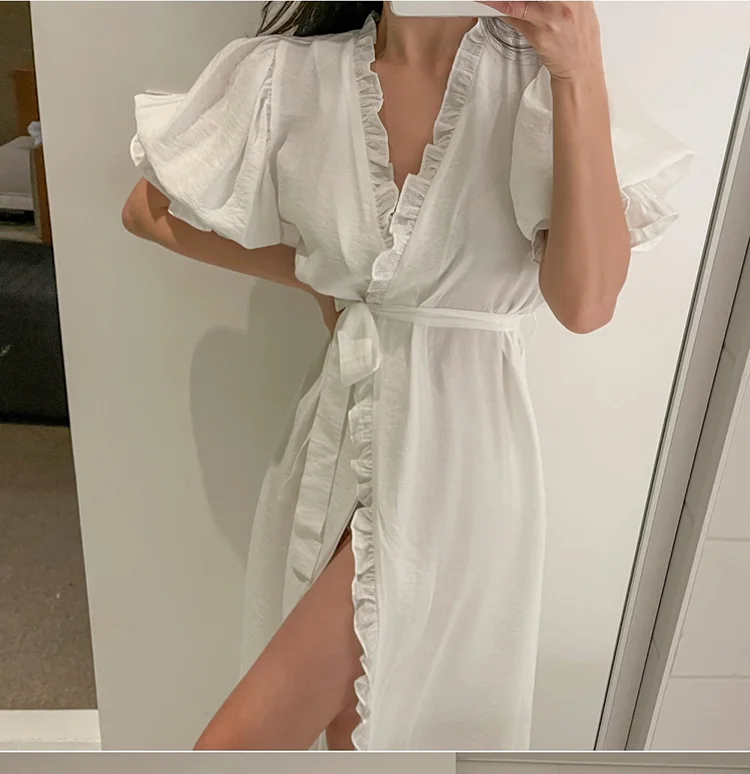 Women Sleepwear Women's Sleepwear Princess Robes Pajamas Ladies Girl's Puff Sleeve Shower Spa Robe Night Bathrobes Nightgown Robe Dressing Gown