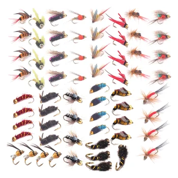 

64pcs Bionic Fishing Flies with Colorful Feather Quality Floating Flies Assortment Kits