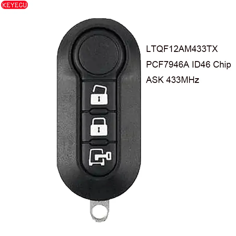 KEYECU Flip Remote Key 434MHz PCF7946A ID46 for Fiat 500 2012 2013 2014 2015 2016 2017 FCC: LTQF12AM433TX | Автомобили и