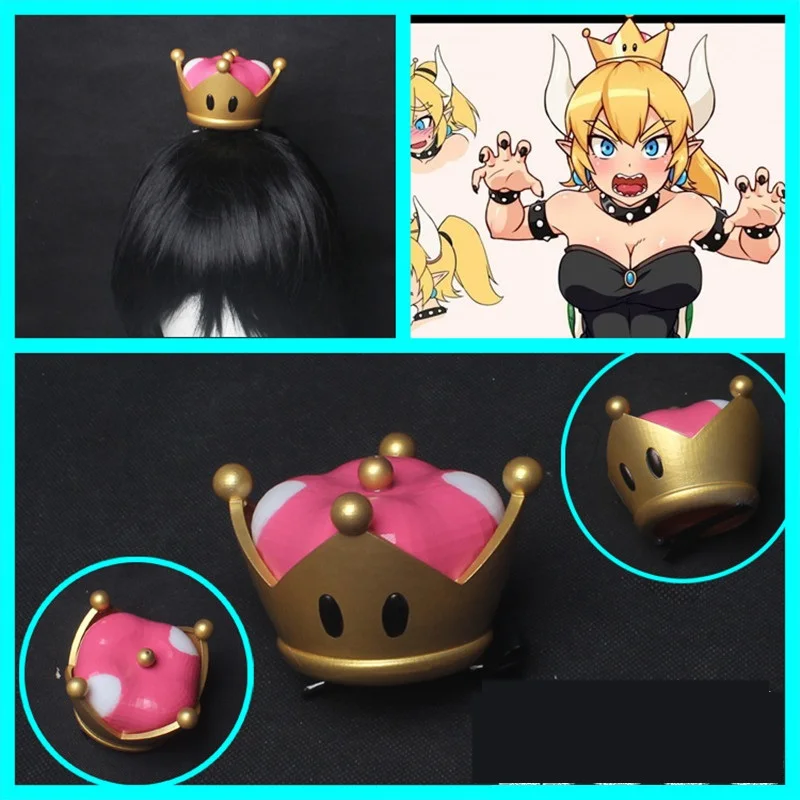 3D Bowsette Kuppa Koopa Hime Princess Cosplay Womanize Crown Hairpiece Headwear Halloween Costume Props Handwork cosplay hats anime hair accessories game cosplay props
