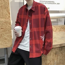 2020 Korean Fashion Mens Striped Long Sleeve Shirt Oversized Plaid Button Up Shirts for Men Casual Blouse Streetwear Dress Shirt