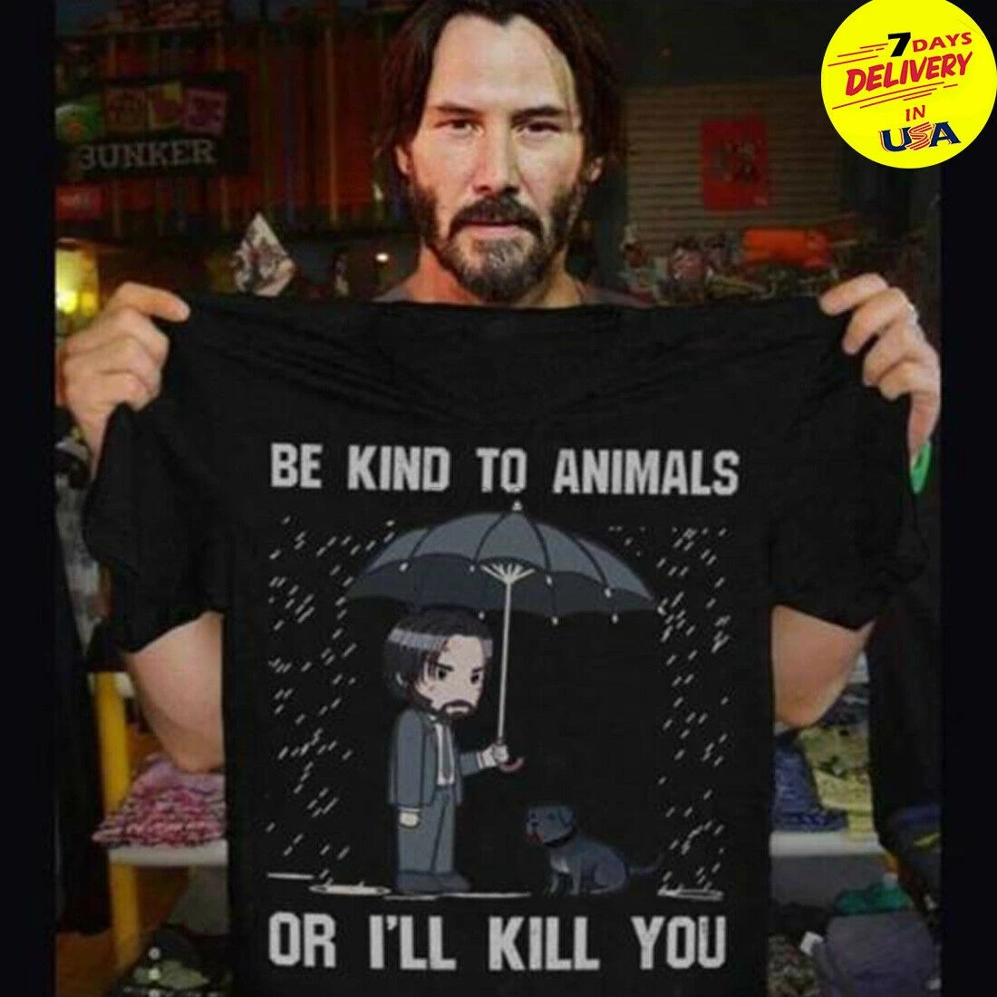 Keanu Ривз будьте добры к животным или не убить вас футболка черный хлопок для